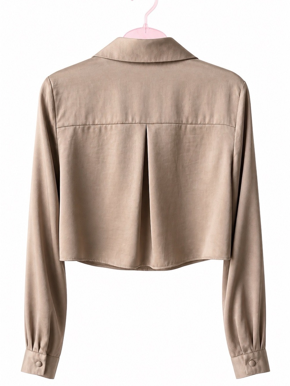 Zara Taupe Satin Crop Button-Down Shirt - Picture 2 of 3